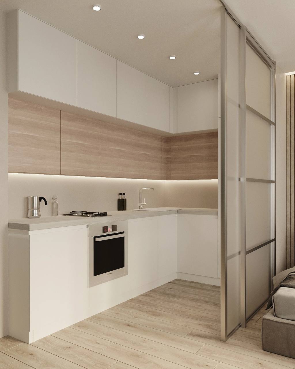 Стеклянная перегородка на кухне